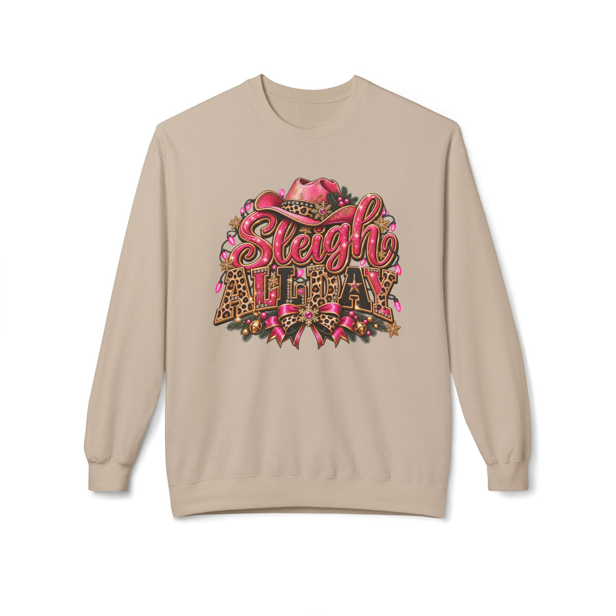 Sleigh Queen Crewneck Sweatshirt - Pink Leopard Holiday Graphic
