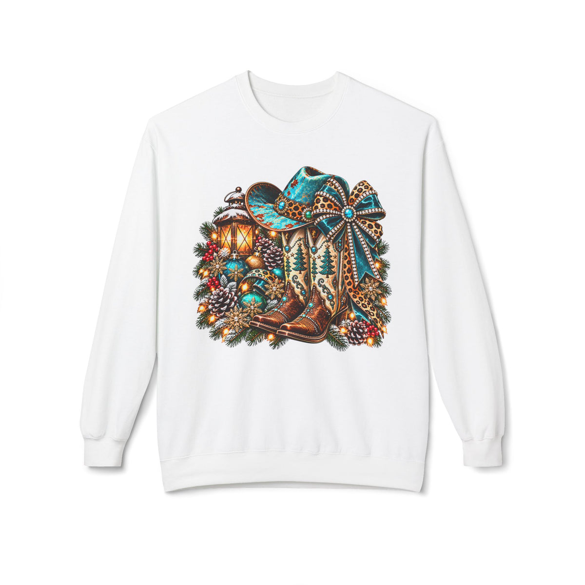 Cowboy Boots & Turquoise Holiday Crewneck Sweatshirt