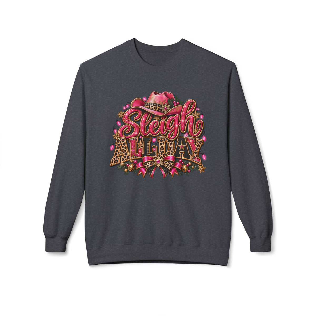 Sleigh Queen Crewneck Sweatshirt - Pink Leopard Holiday Graphic