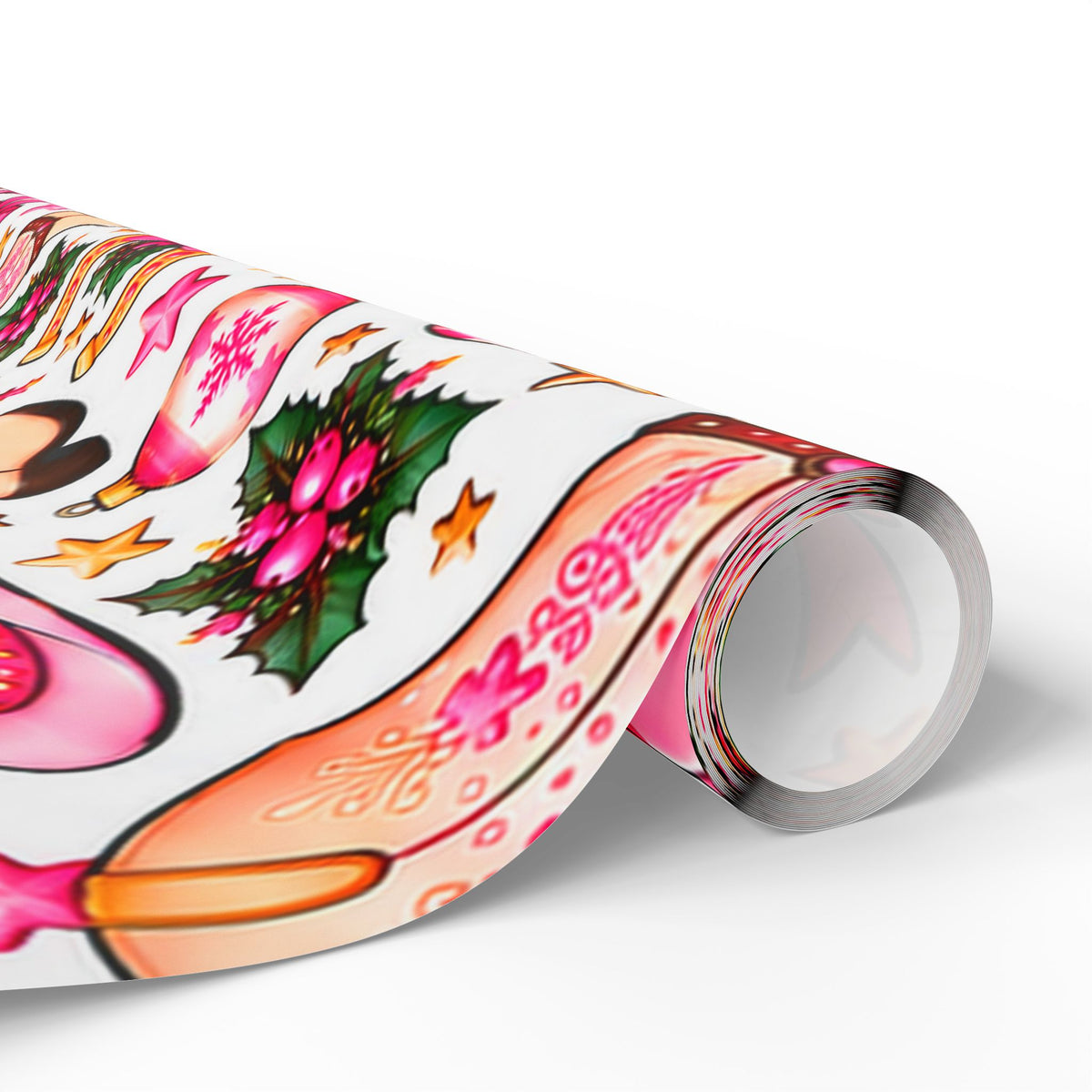 Cowgirl Christmas Wrapping Paper — Pink Cowboy Boots & Hats Holiday Gift Wrap