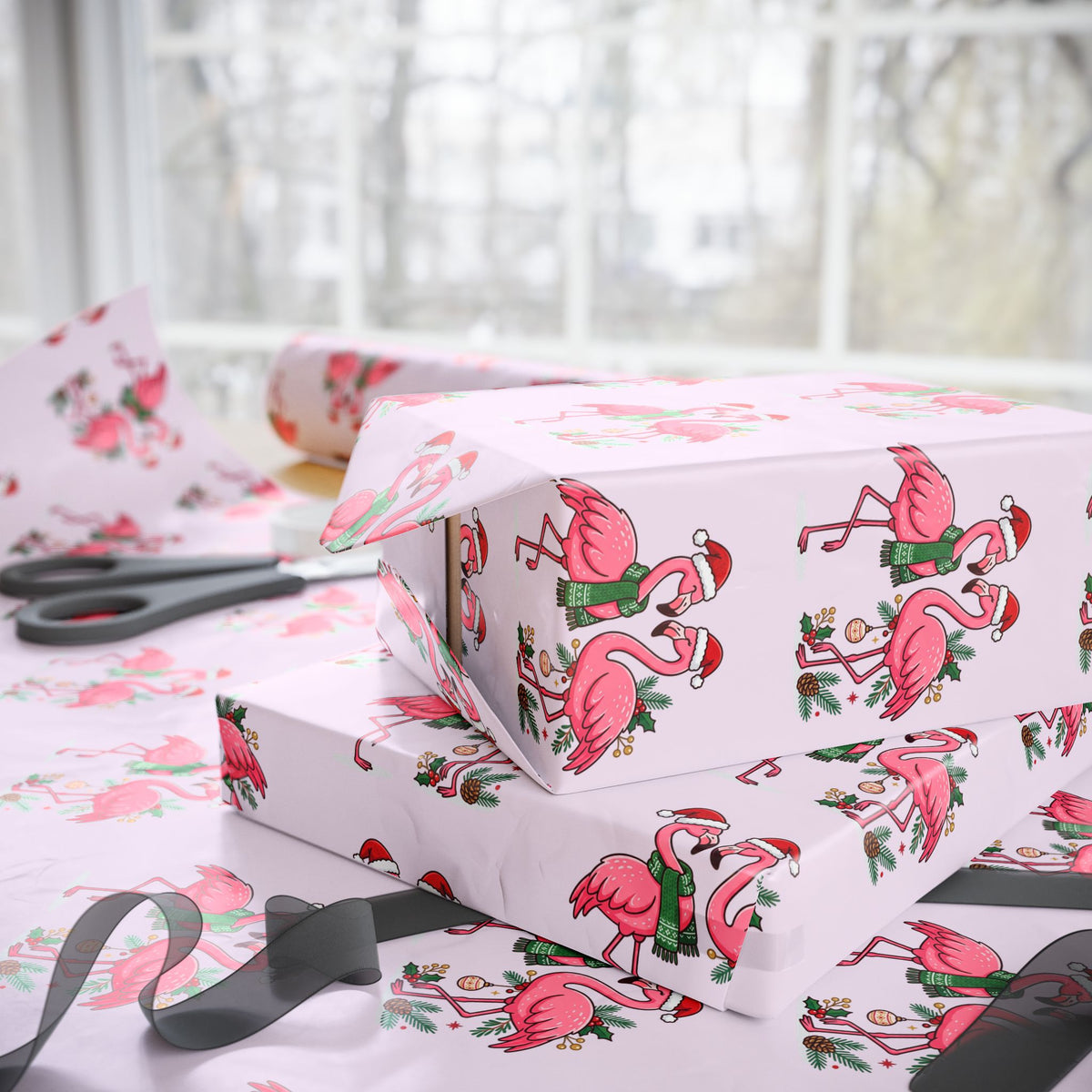 Flamingo Holiday Wrapping Paper — Pink Flamingo Pattern Gift Wrap