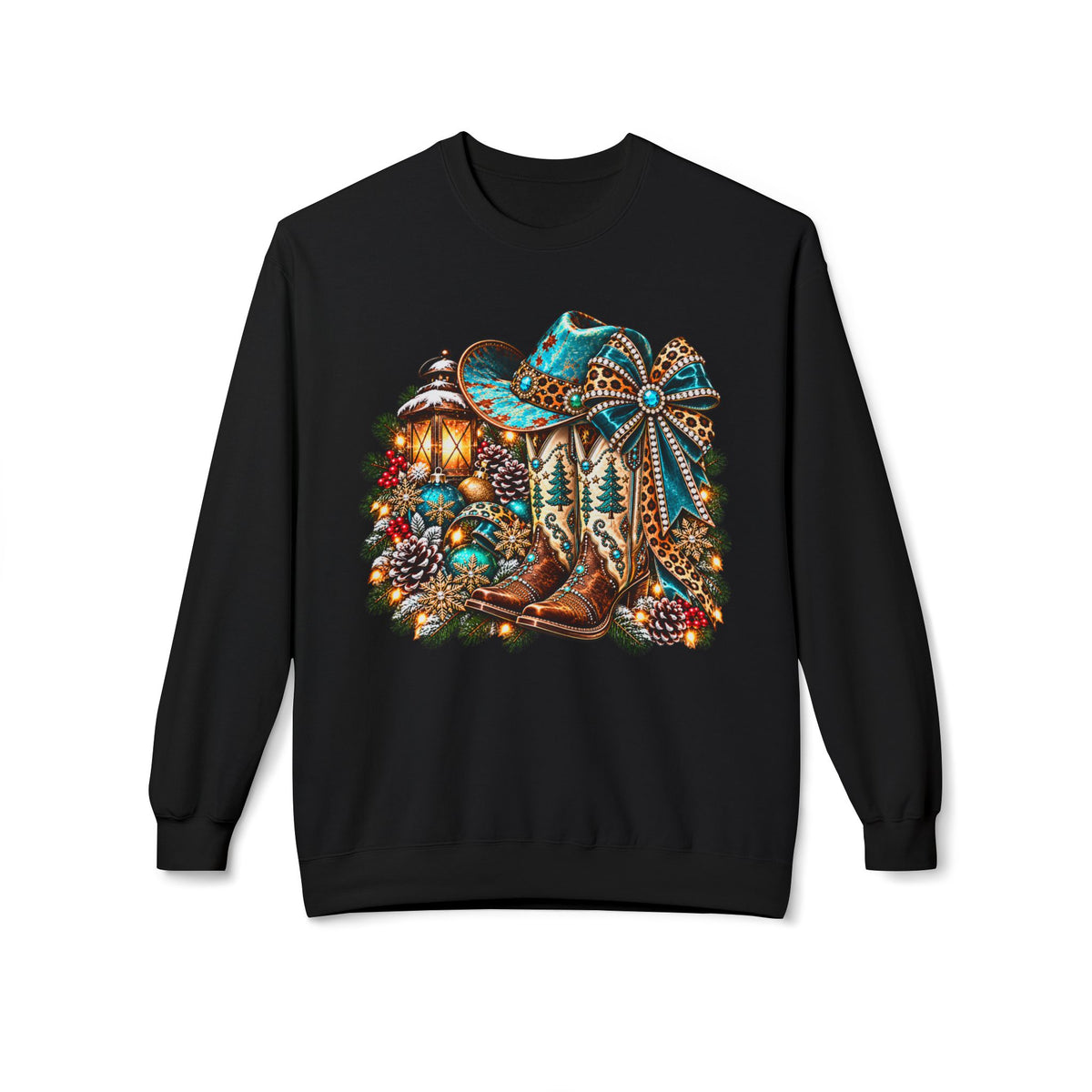 Cowboy Boots & Turquoise Holiday Crewneck Sweatshirt