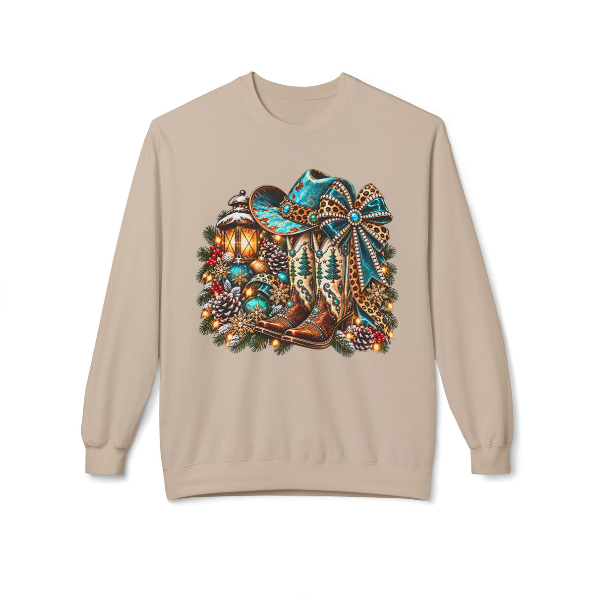 Cowboy Boots & Turquoise Holiday Crewneck Sweatshirt