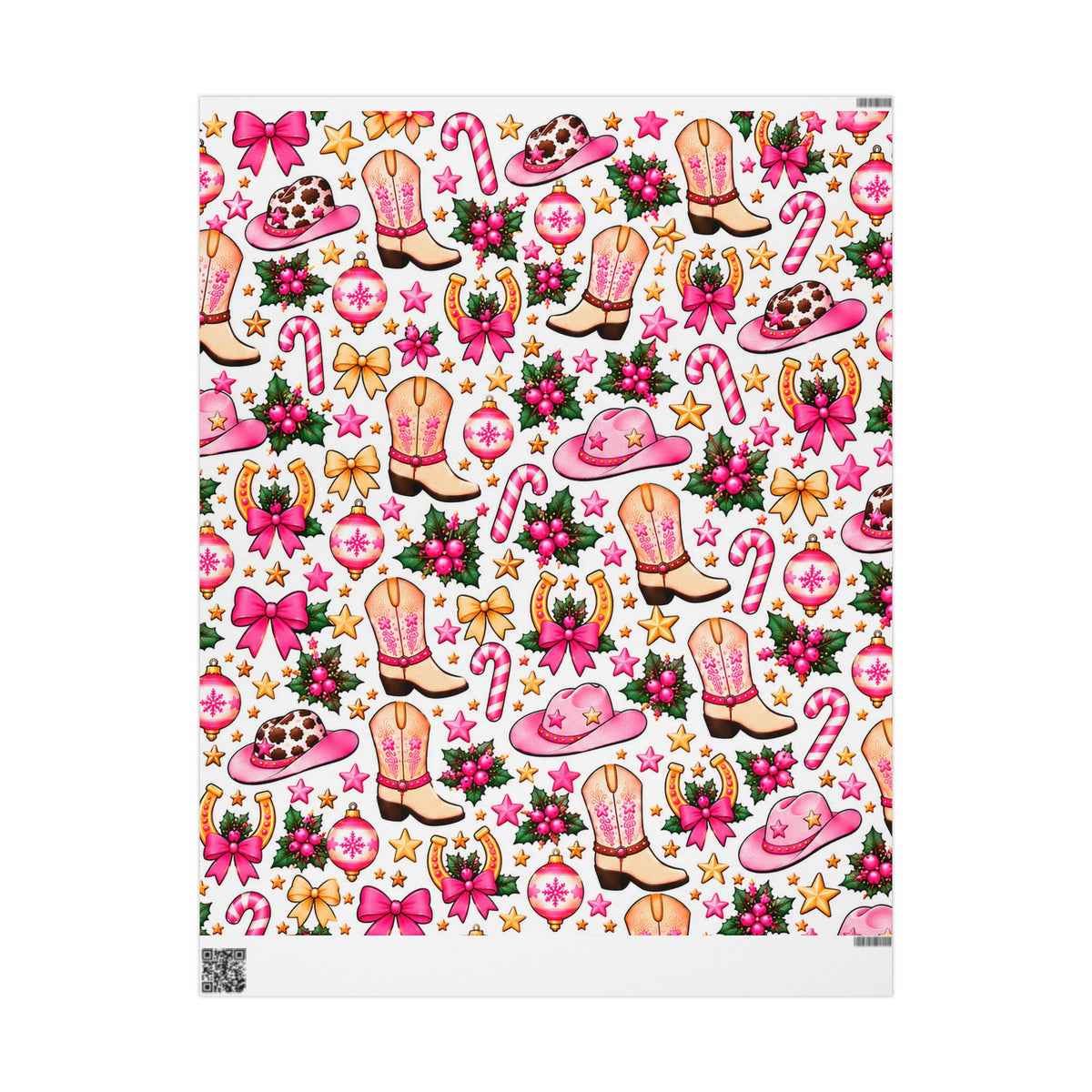 Cowgirl Christmas Wrapping Paper — Pink Cowboy Boots & Hats Holiday Gift Wrap