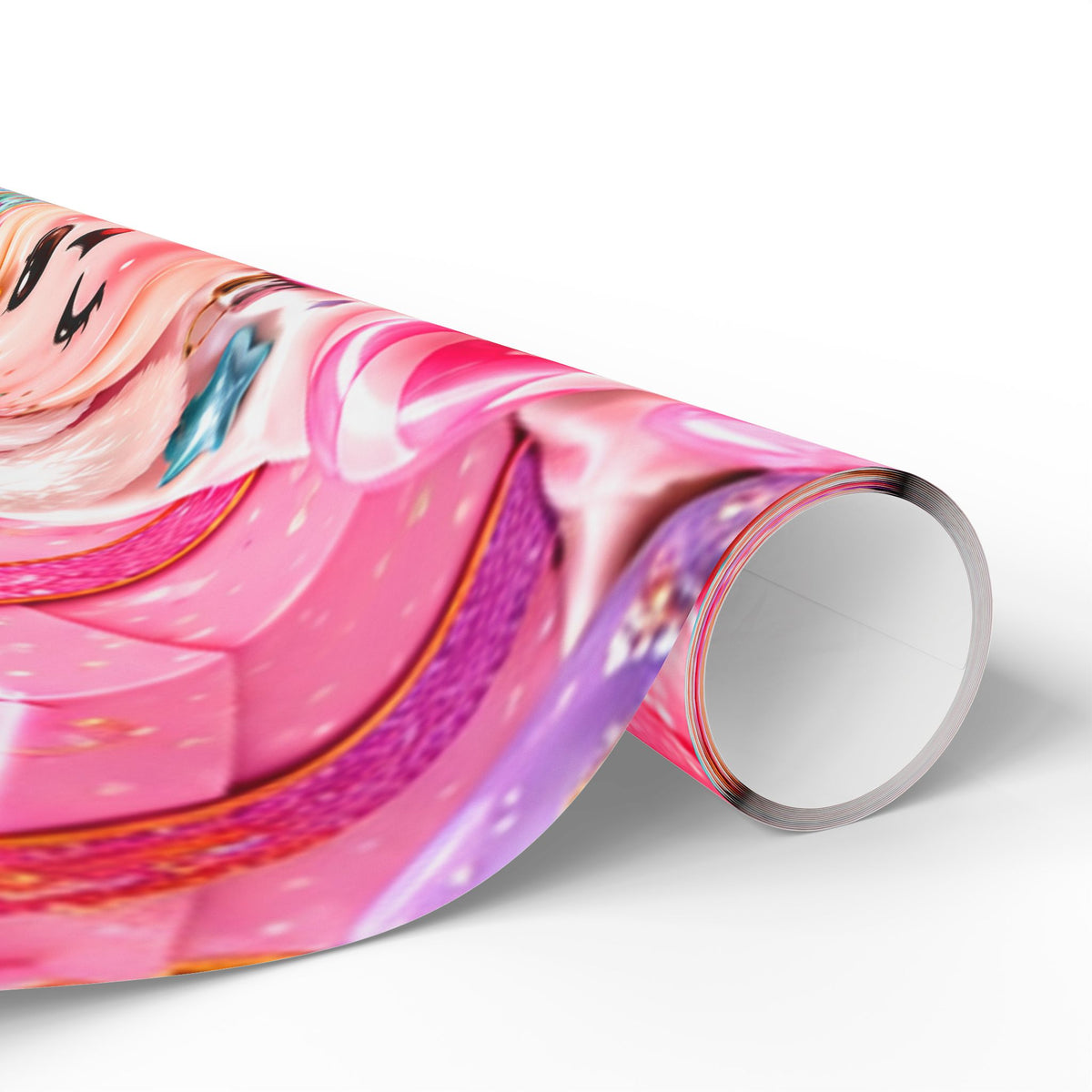 Christmas Elf Wrapping Paper - Cute Pink Holiday Gift Wrap with Ornaments & Cookies