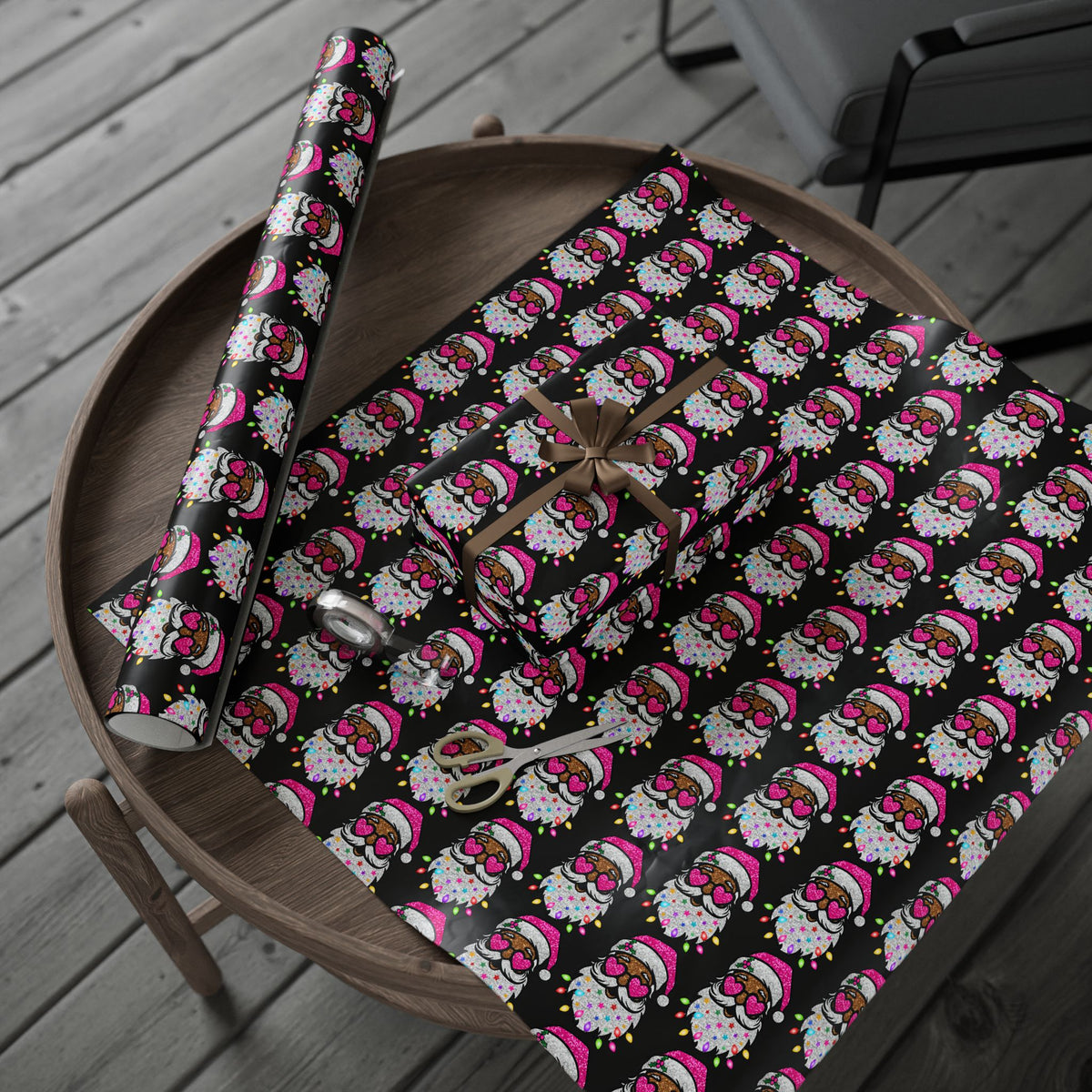 Christmas Gnome Wrapping Paper – Cute Holiday Gift Wrap with Pink Santa Hats
