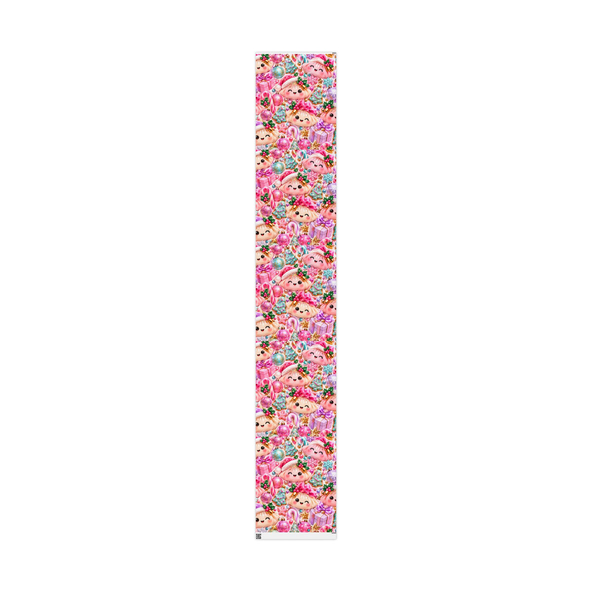 Christmas Elf Wrapping Paper - Cute Pink Holiday Gift Wrap with Ornaments & Cookies