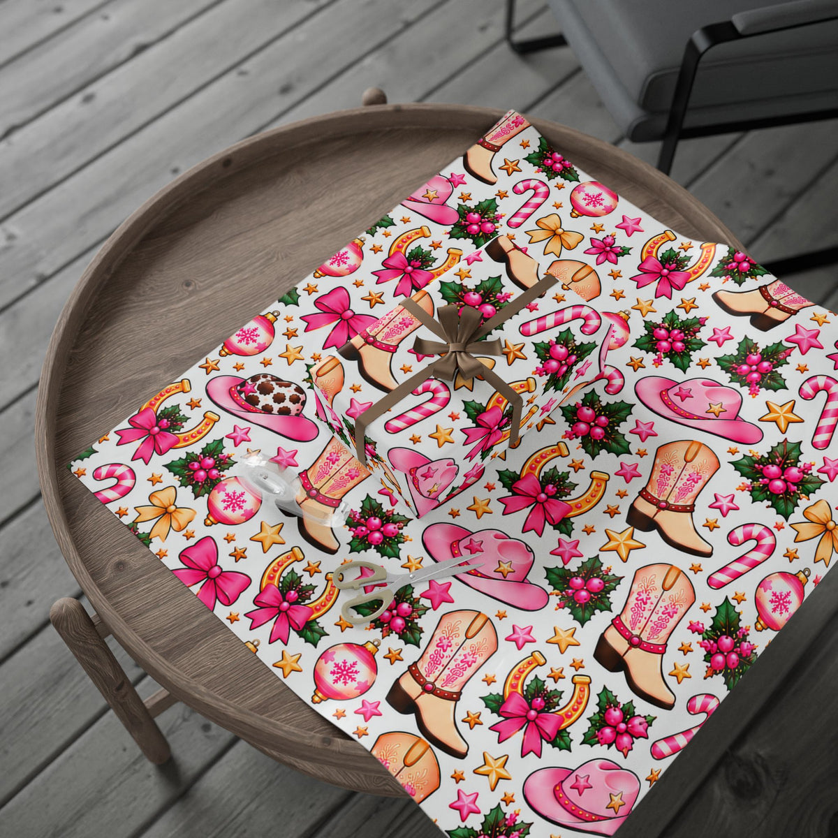 Cowgirl Christmas Wrapping Paper — Pink Cowboy Boots & Hats Holiday Gift Wrap