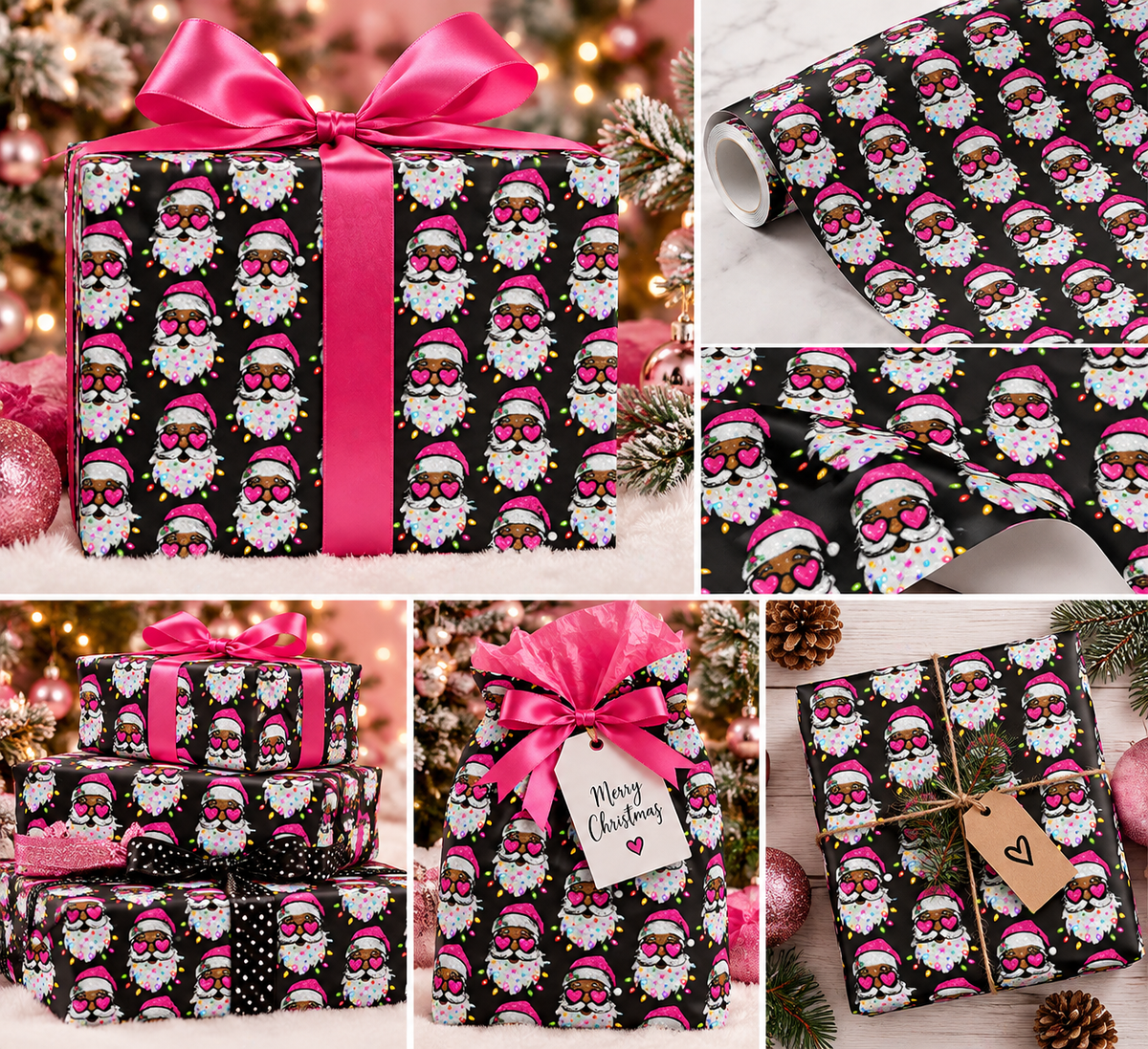 Christmas Gnome Wrapping Paper – Cute Holiday Gift Wrap with Pink Santa Hats