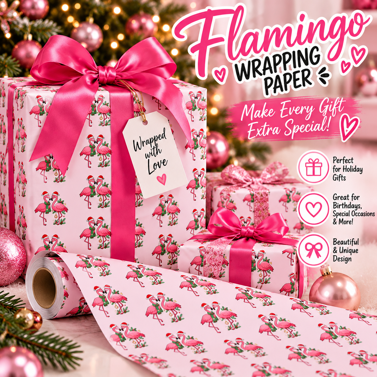 Flamingo Holiday Wrapping Paper — Pink Flamingo Pattern Gift Wrap