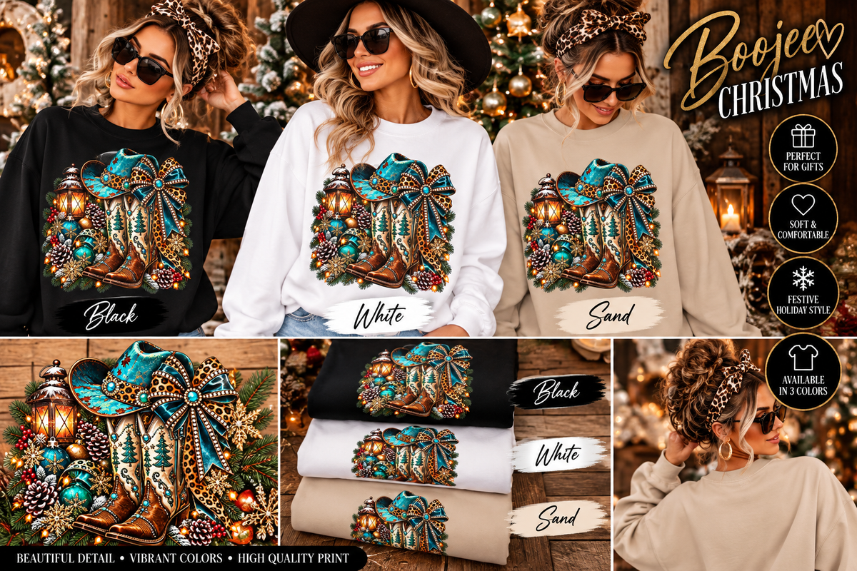 Cowboy Boots & Turquoise Holiday Crewneck Sweatshirt