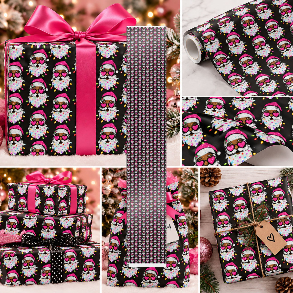 Christmas Gnome Wrapping Paper – Cute Holiday Gift Wrap with Pink Santa Hats