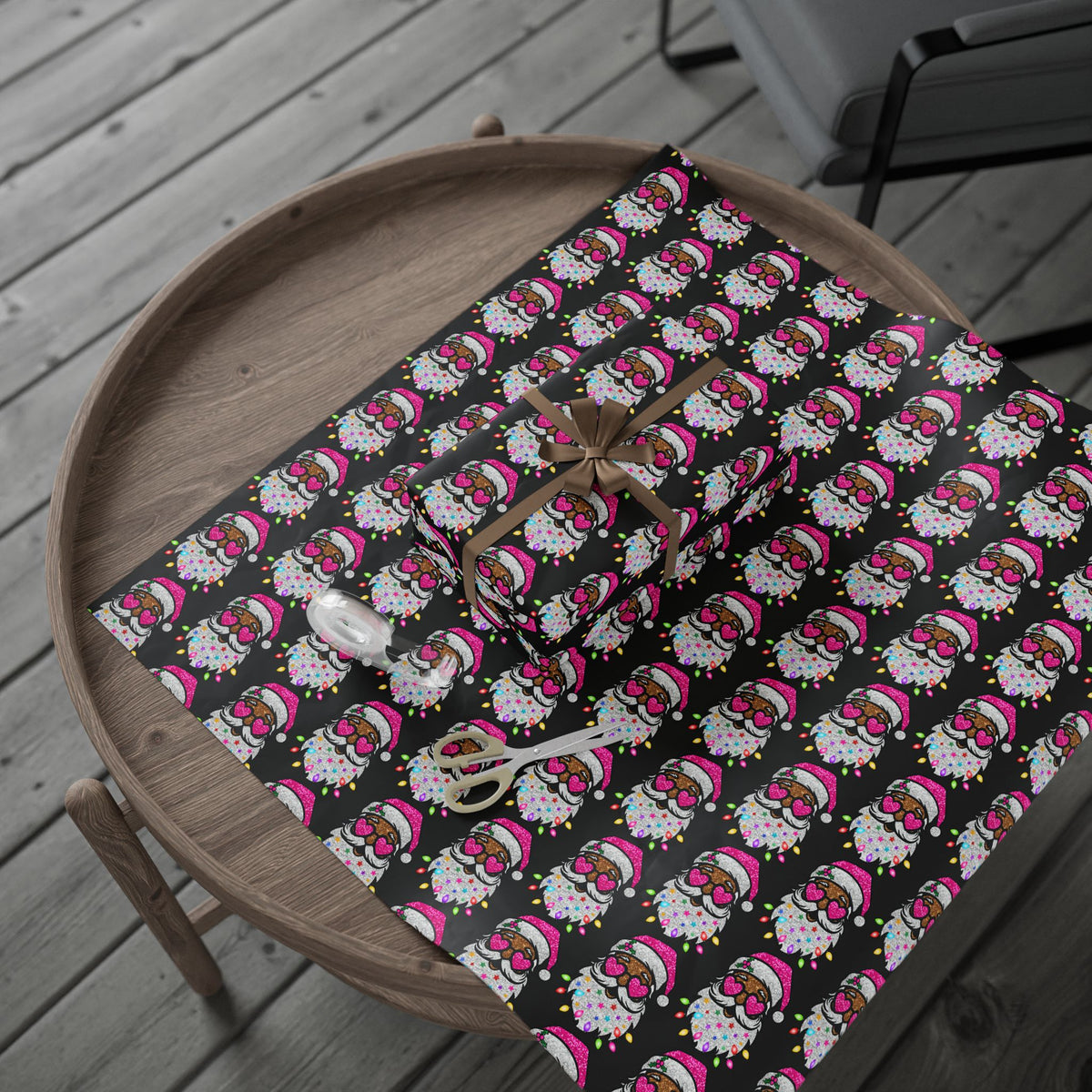 Christmas Gnome Wrapping Paper – Cute Holiday Gift Wrap with Pink Santa Hats