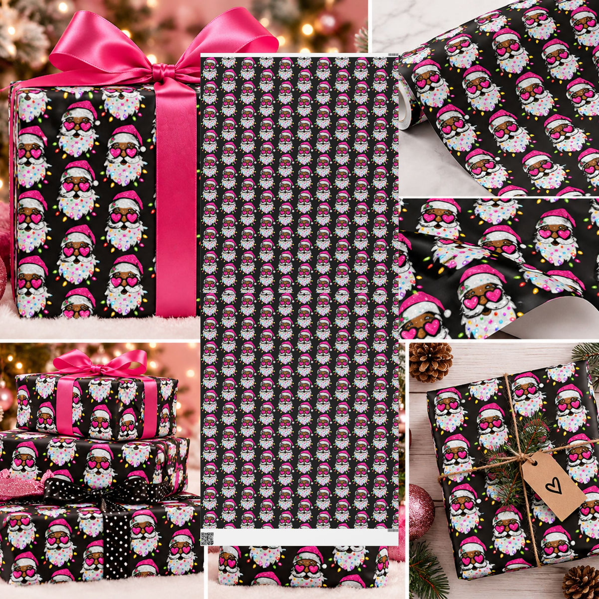 Christmas Gnome Wrapping Paper – Cute Holiday Gift Wrap with Pink Santa Hats