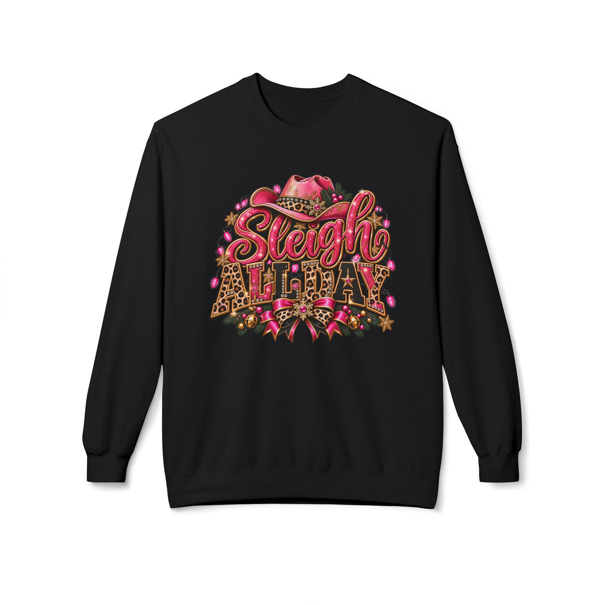 Sleigh Queen Crewneck Sweatshirt - Pink Leopard Holiday Graphic