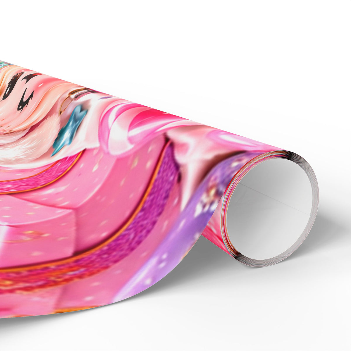 Christmas Elf Wrapping Paper - Cute Pink Holiday Gift Wrap with Ornaments & Cookies