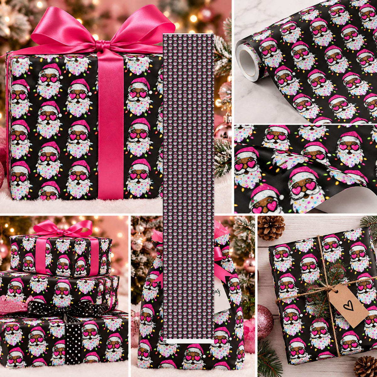 Christmas Gnome Wrapping Paper – Cute Holiday Gift Wrap with Pink Santa Hats
