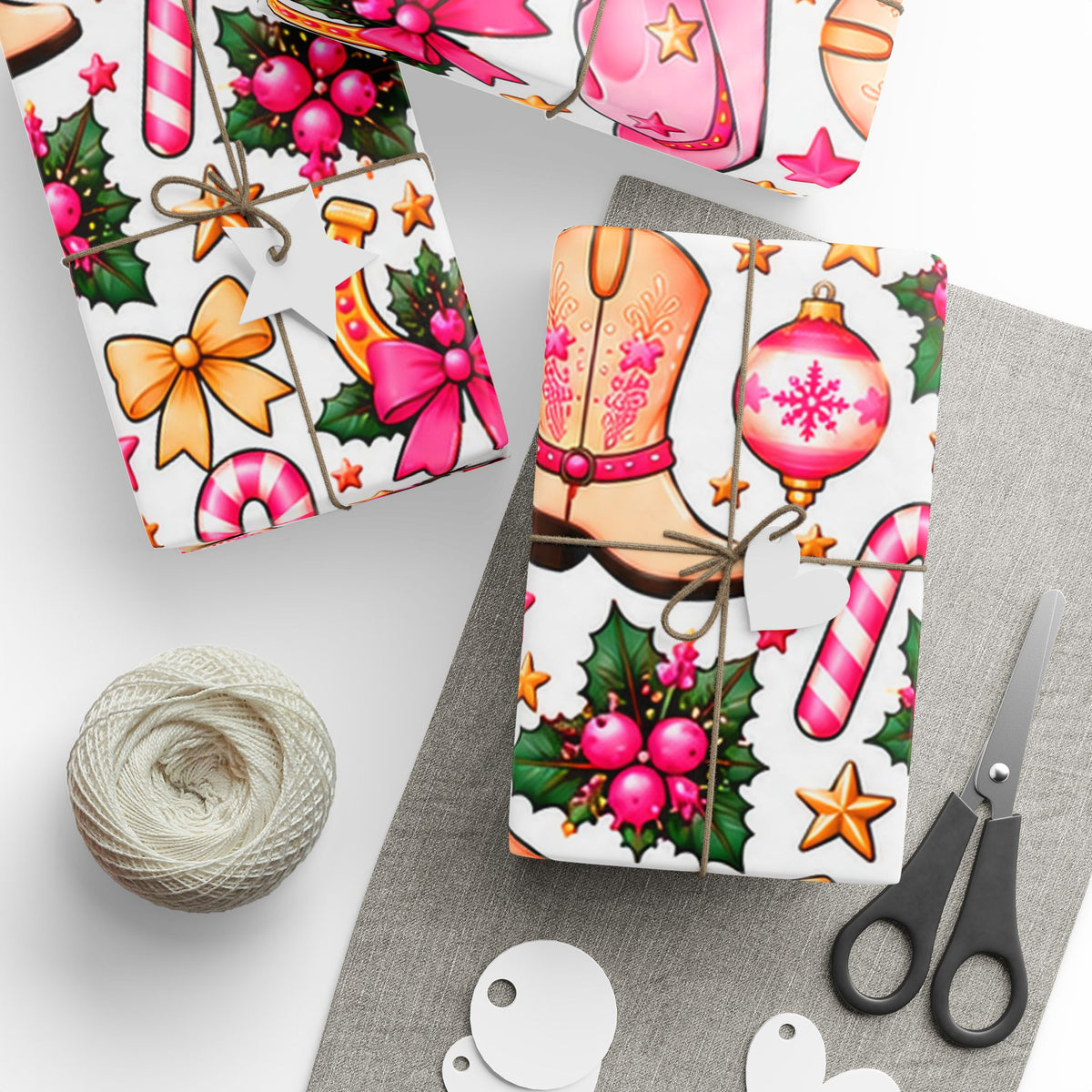 Cowgirl Christmas Wrapping Paper — Pink Cowboy Boots & Hats Holiday Gift Wrap