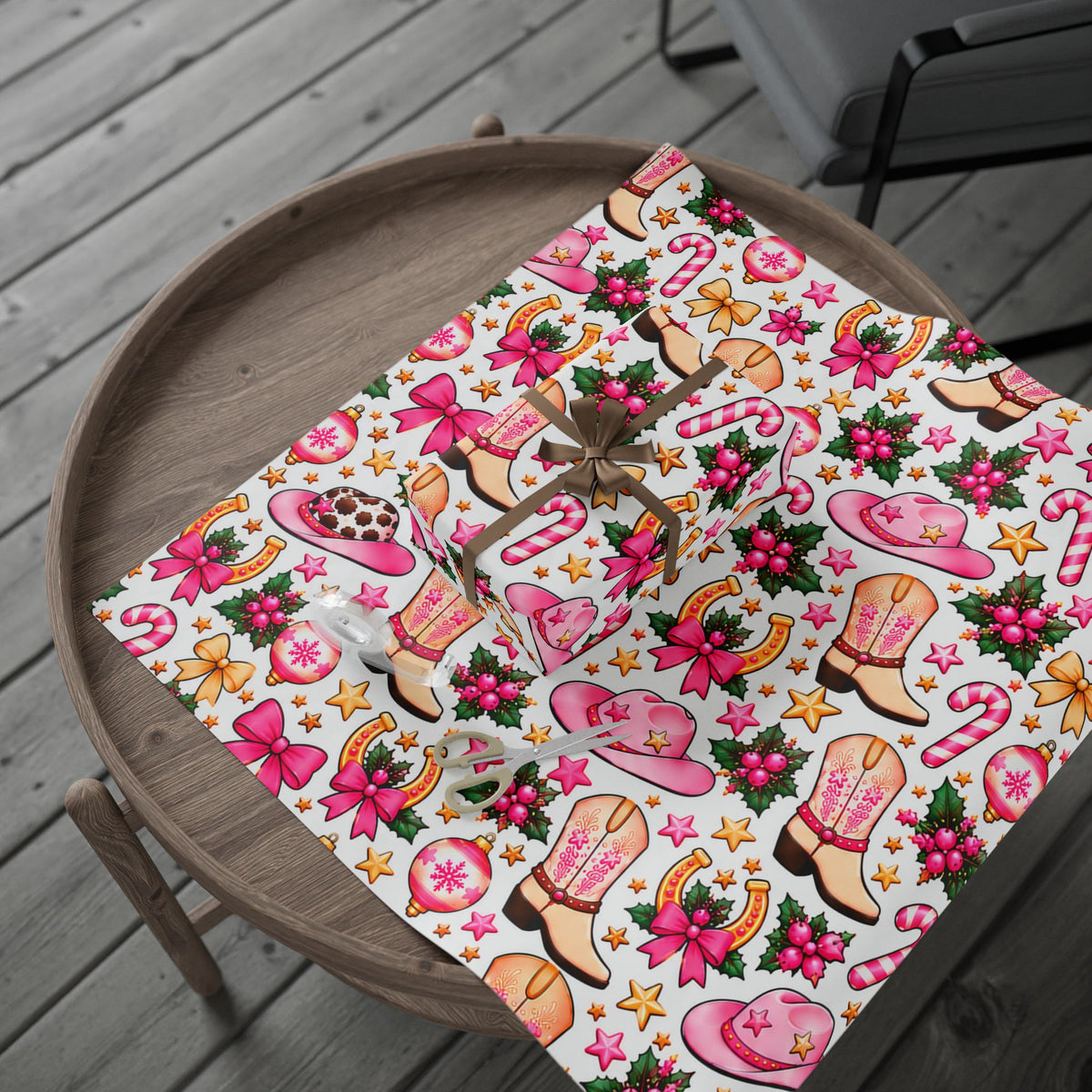Cowgirl Christmas Wrapping Paper — Pink Cowboy Boots & Hats Holiday Gift Wrap