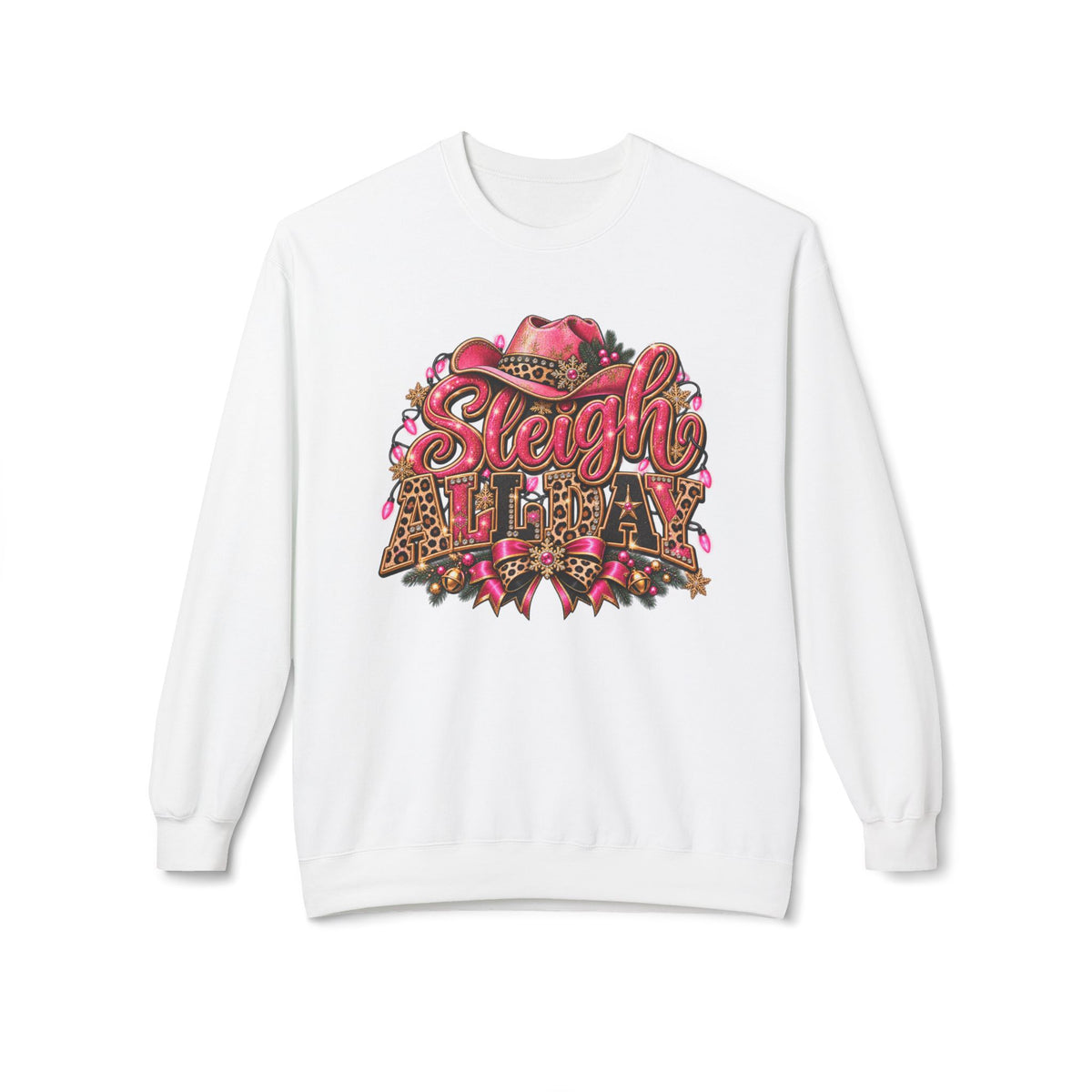 Sleigh Queen Crewneck Sweatshirt - Pink Leopard Holiday Graphic