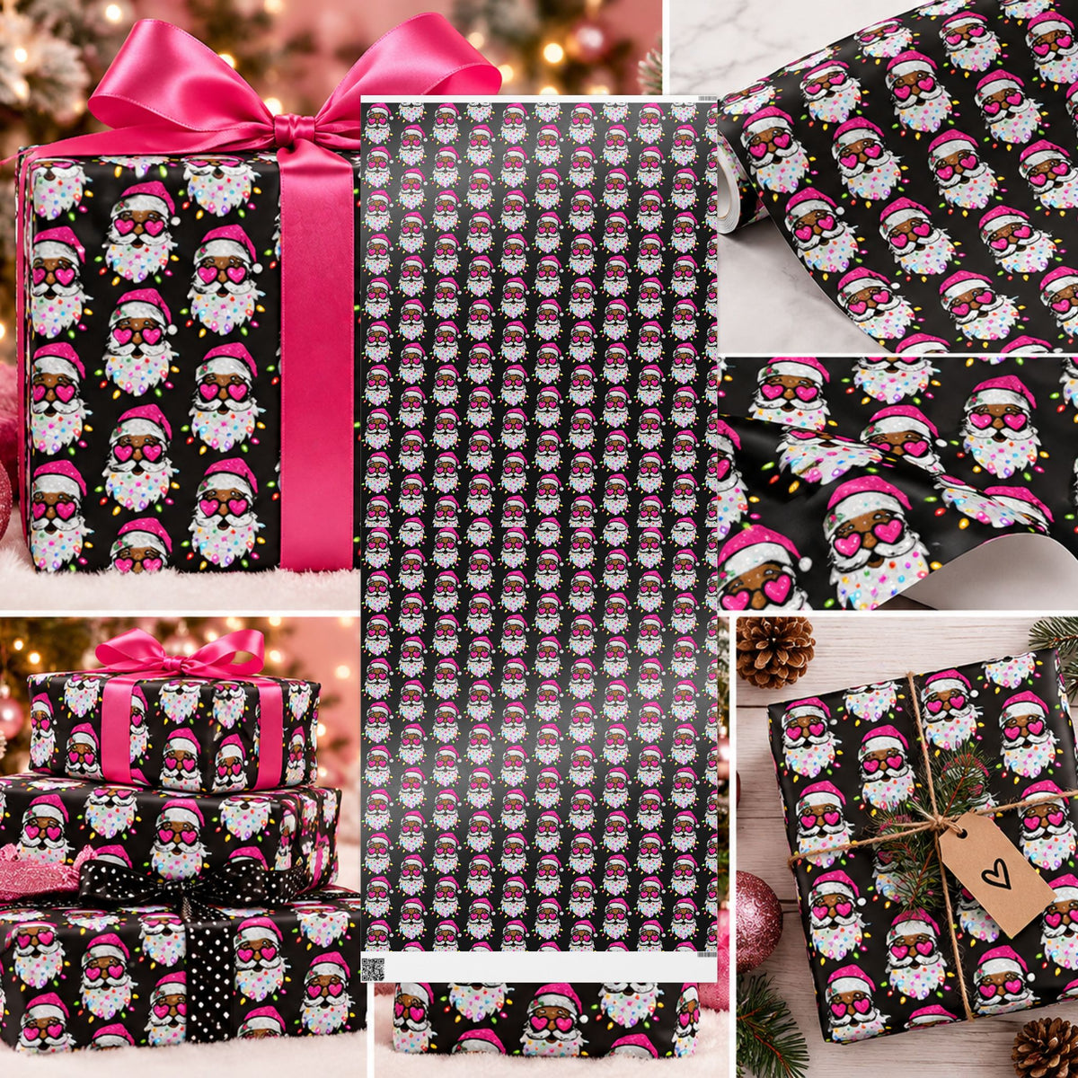 Christmas Gnome Wrapping Paper – Cute Holiday Gift Wrap with Pink Santa Hats