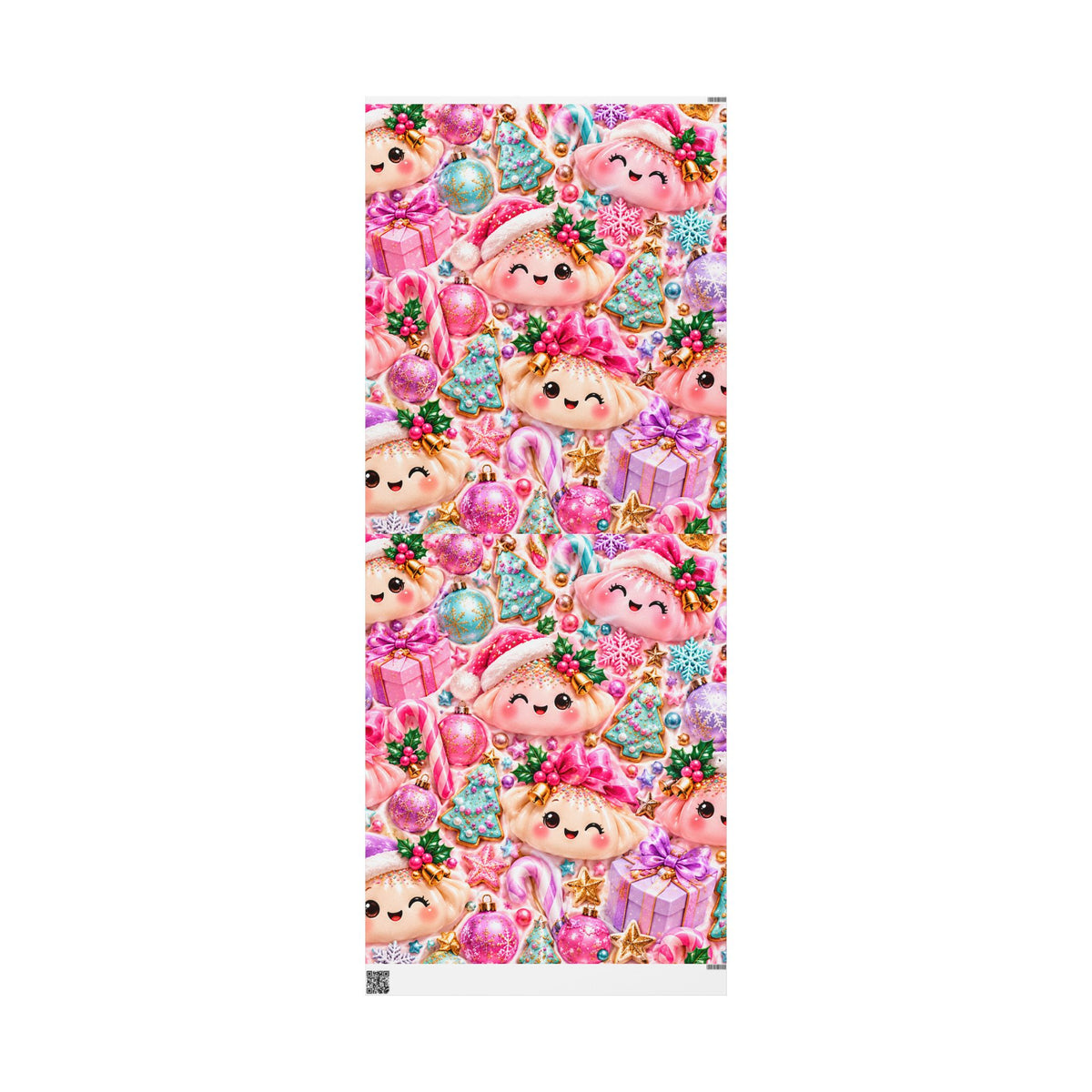 Christmas Elf Wrapping Paper - Cute Pink Holiday Gift Wrap with Ornaments & Cookies
