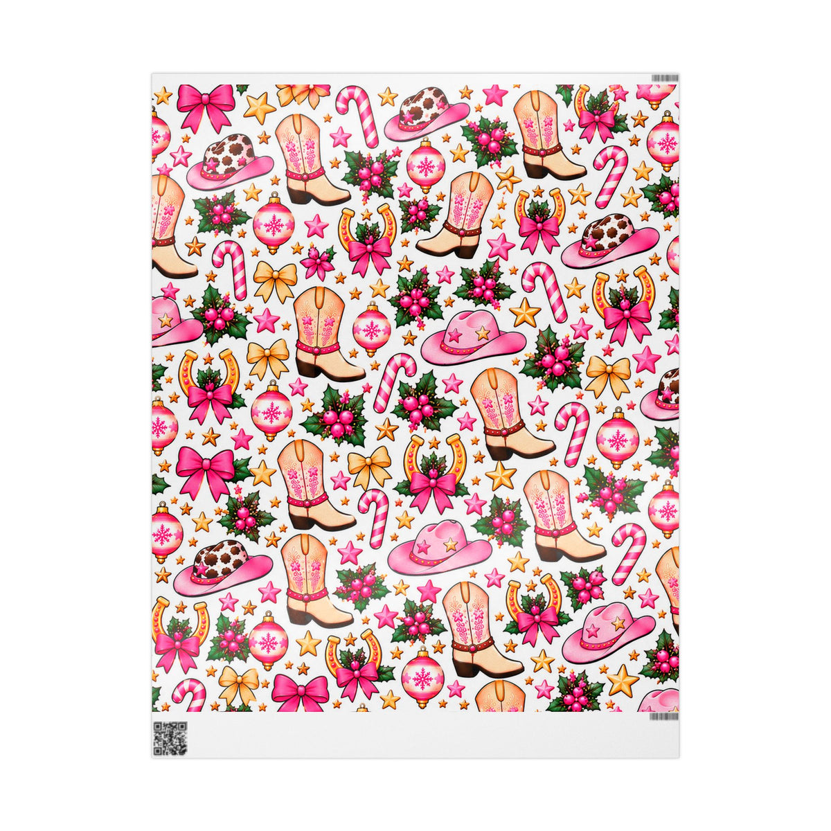 Cowgirl Christmas Wrapping Paper — Pink Cowboy Boots & Hats Holiday Gift Wrap