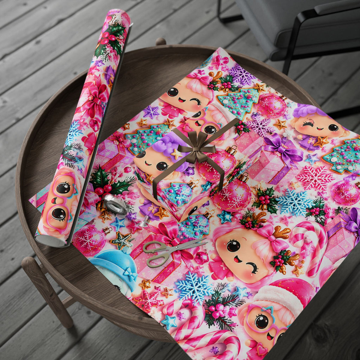 Wrapping Paper - Cute Kawaii Christmas Characters & Gifts Holiday Print