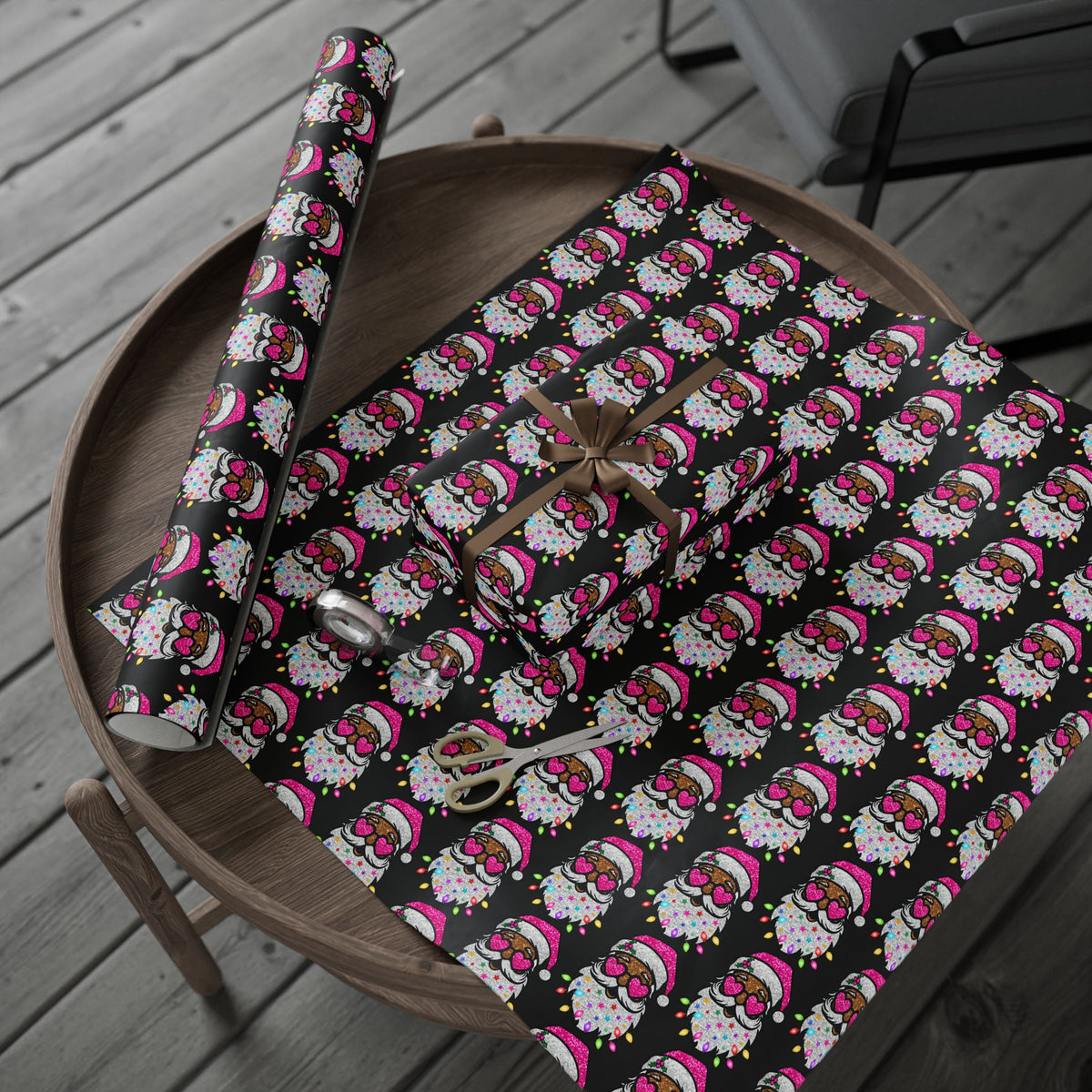 Christmas Gnome Wrapping Paper – Cute Holiday Gift Wrap with Pink Santa Hats