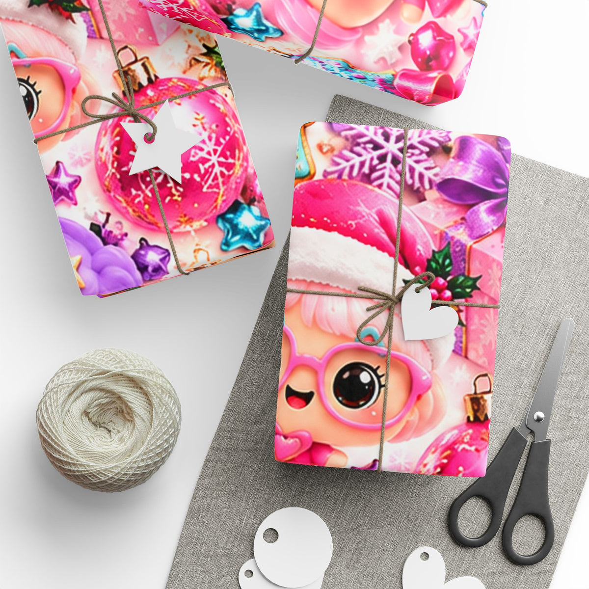 Wrapping Paper - Cute Kawaii Christmas Characters & Gifts Holiday Print
