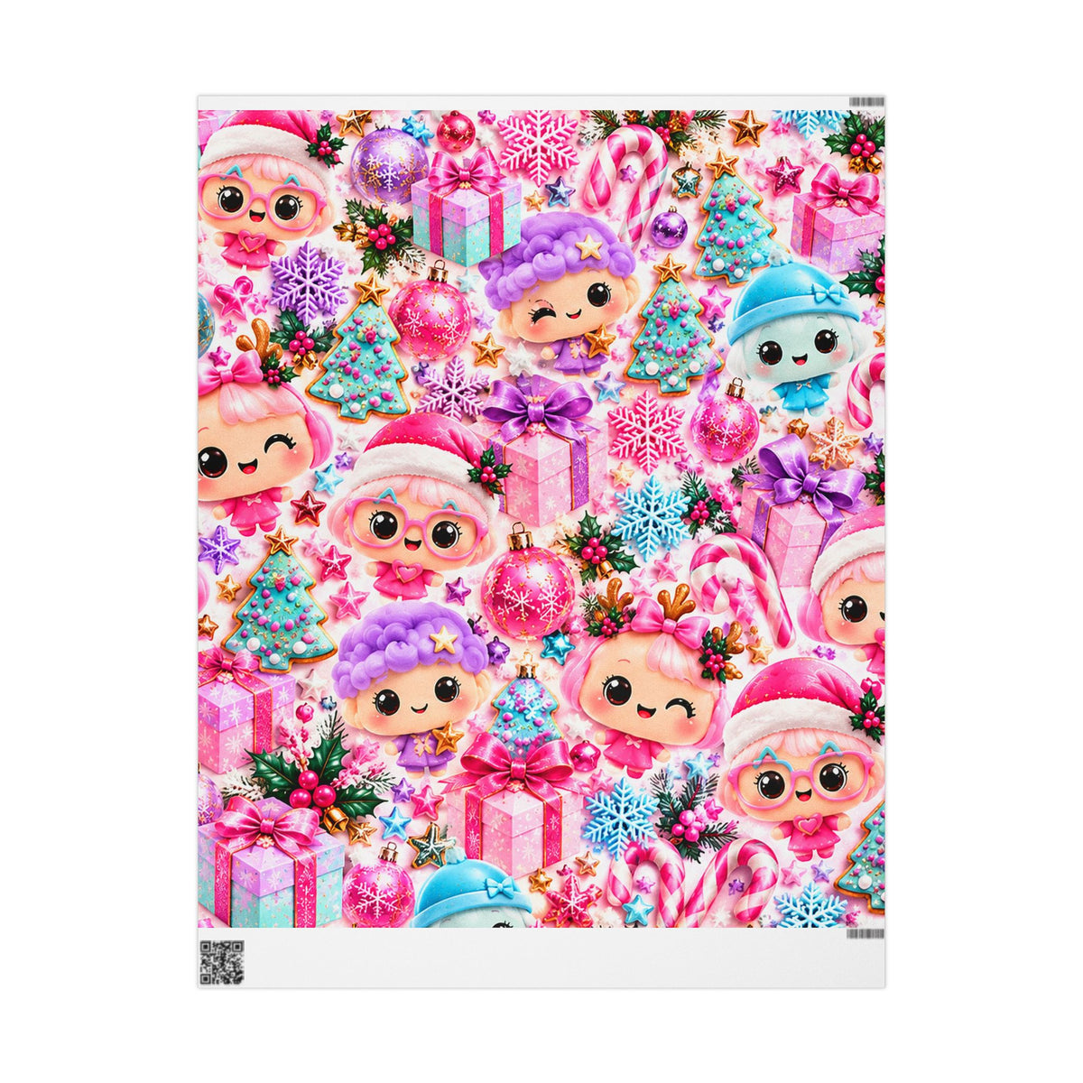 Wrapping Paper - Cute Kawaii Christmas Characters & Gifts Holiday Print