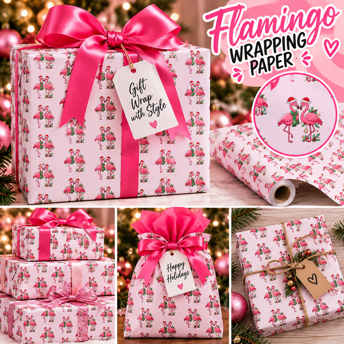 Flamingo Holiday Wrapping Paper — Pink Flamingo Pattern Gift Wrap