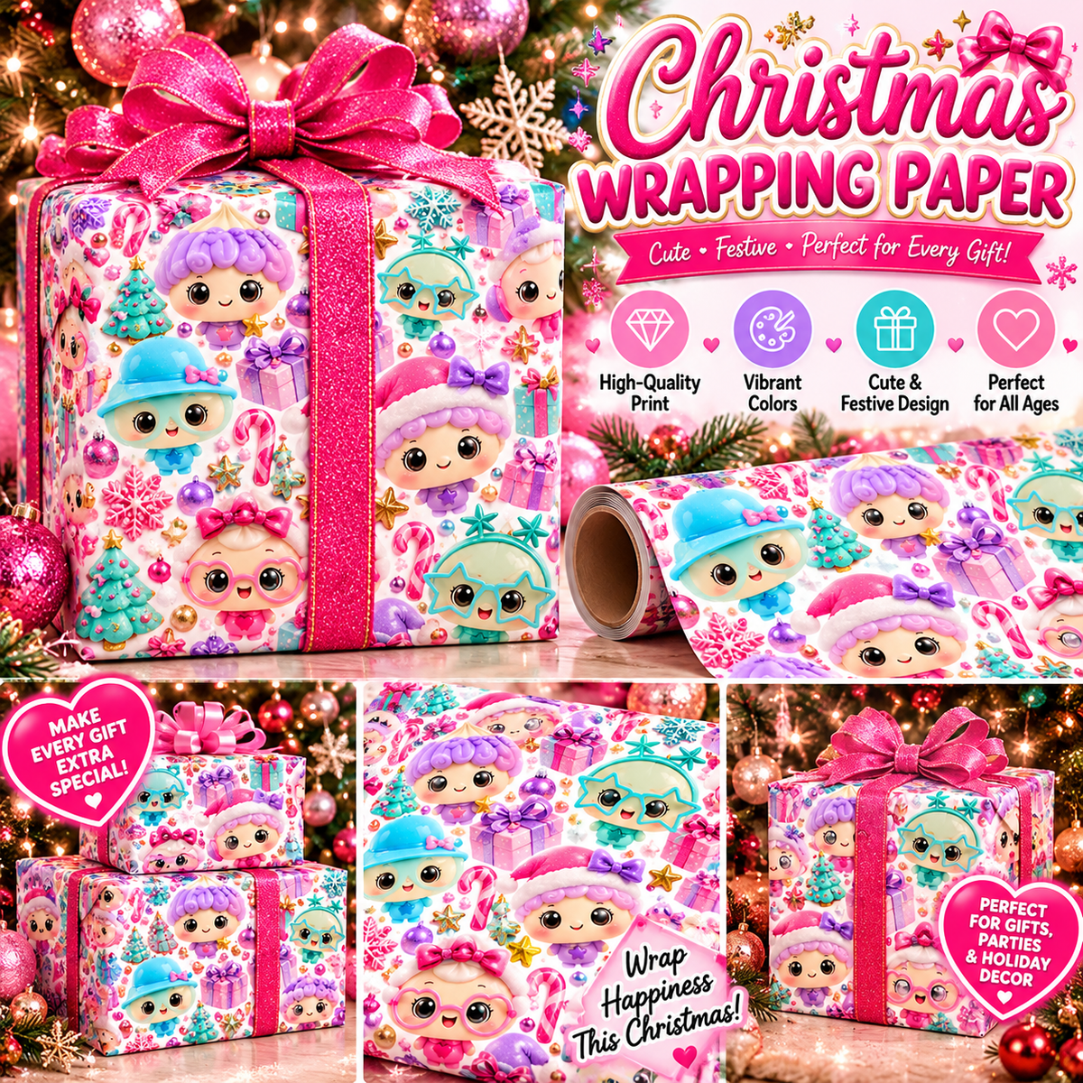 Cute Kawaii Doll Christmas Wrapping Paper