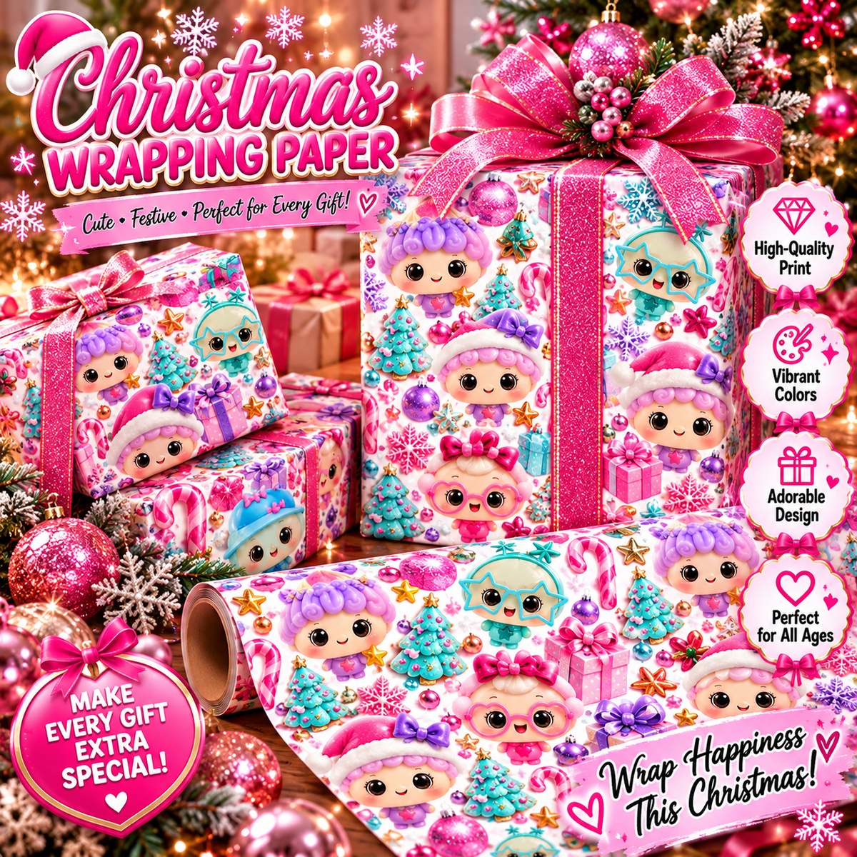 Cute Kawaii Doll Christmas Wrapping Paper