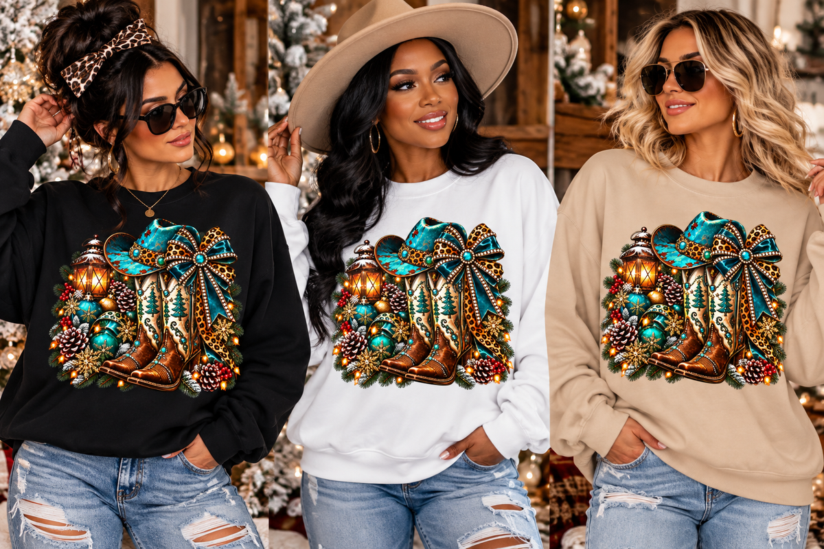 Cowboy Boots & Turquoise Holiday Crewneck Sweatshirt