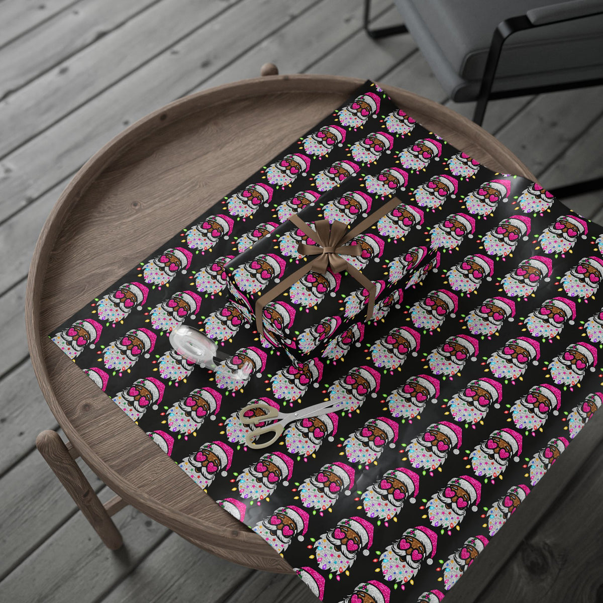 Christmas Gnome Wrapping Paper – Cute Holiday Gift Wrap with Pink Santa Hats