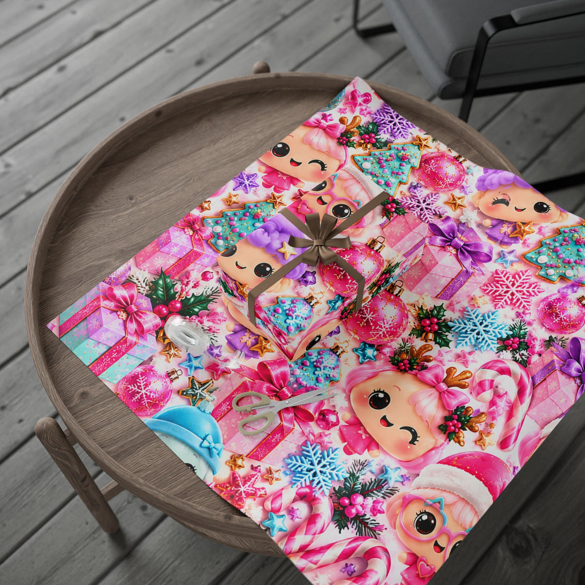 Wrapping Paper - Cute Kawaii Christmas Characters & Gifts Holiday Print