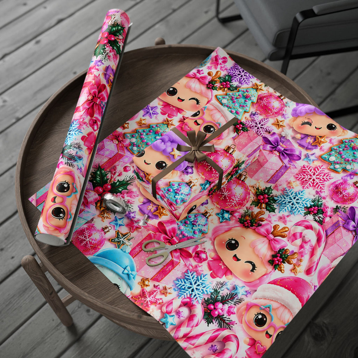 Wrapping Paper - Cute Kawaii Christmas Characters & Gifts Holiday Print