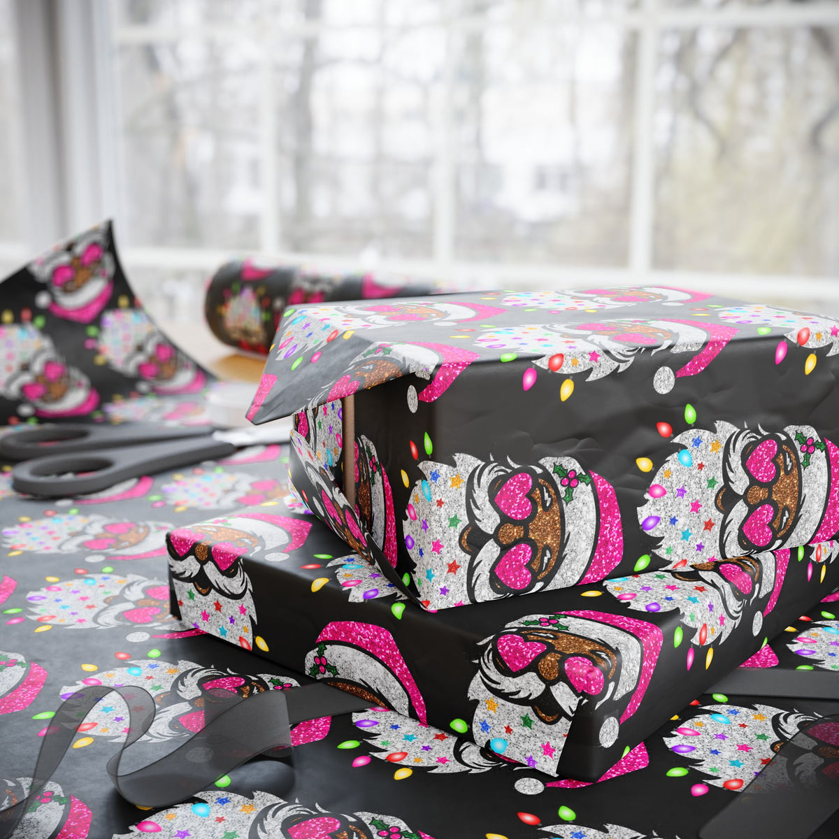 Christmas Gnome Wrapping Paper – Cute Holiday Gift Wrap with Pink Santa Hats