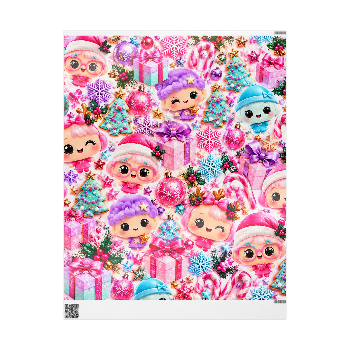 Wrapping Paper - Cute Kawaii Christmas Characters & Gifts Holiday Print
