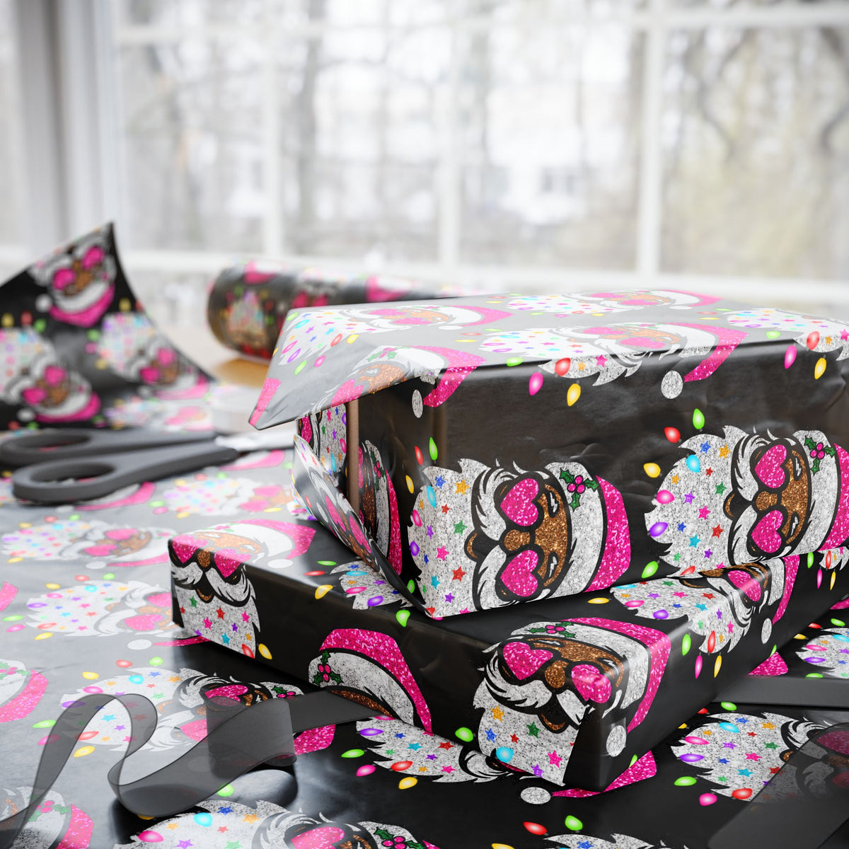 Christmas Gnome Wrapping Paper – Cute Holiday Gift Wrap with Pink Santa Hats