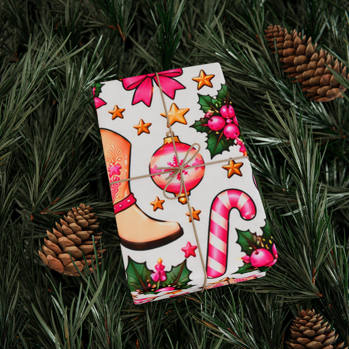 Cowgirl Christmas Wrapping Paper — Pink Cowboy Boots & Hats Holiday Gift Wrap