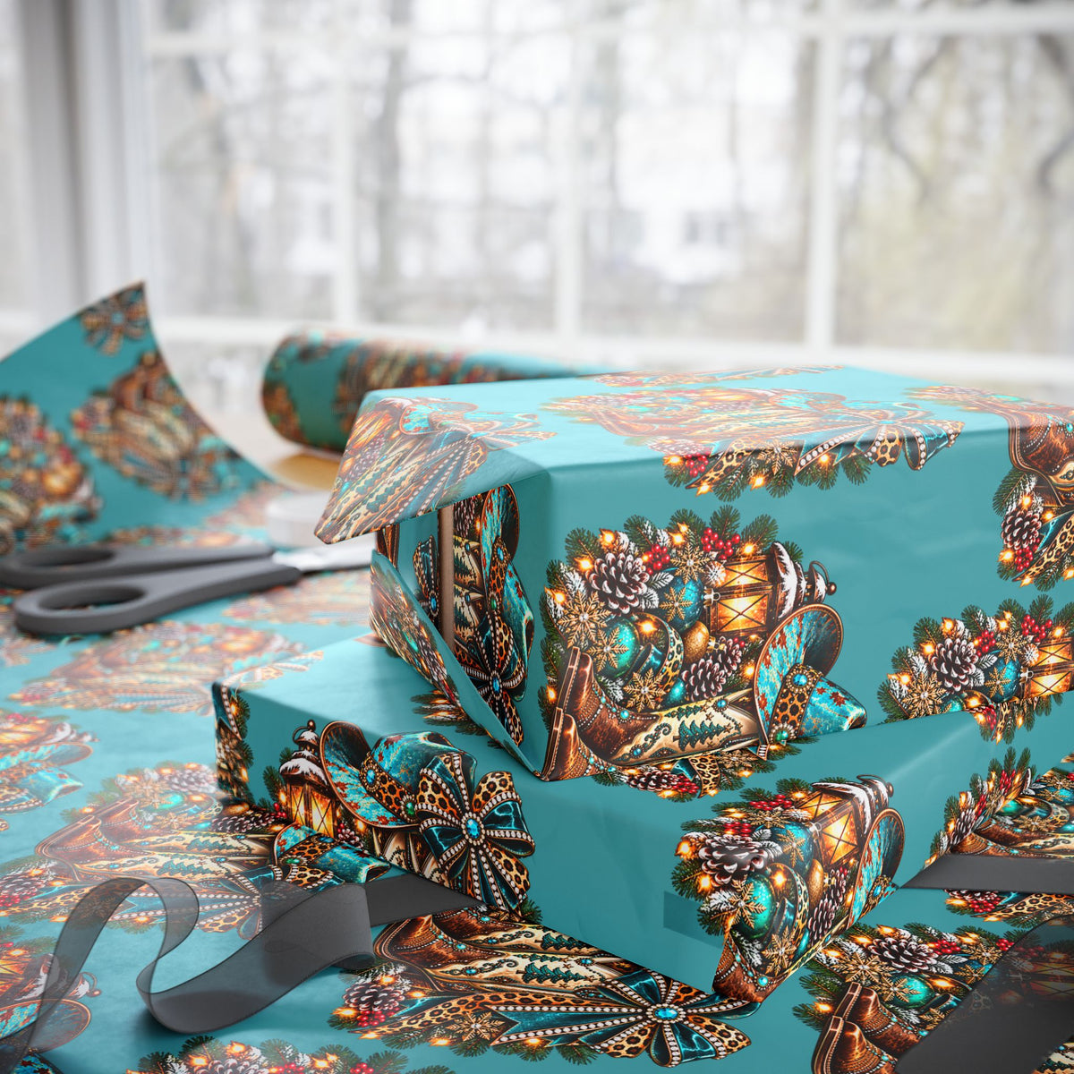 Turquoise Paisley Peacock Wrapping Paper