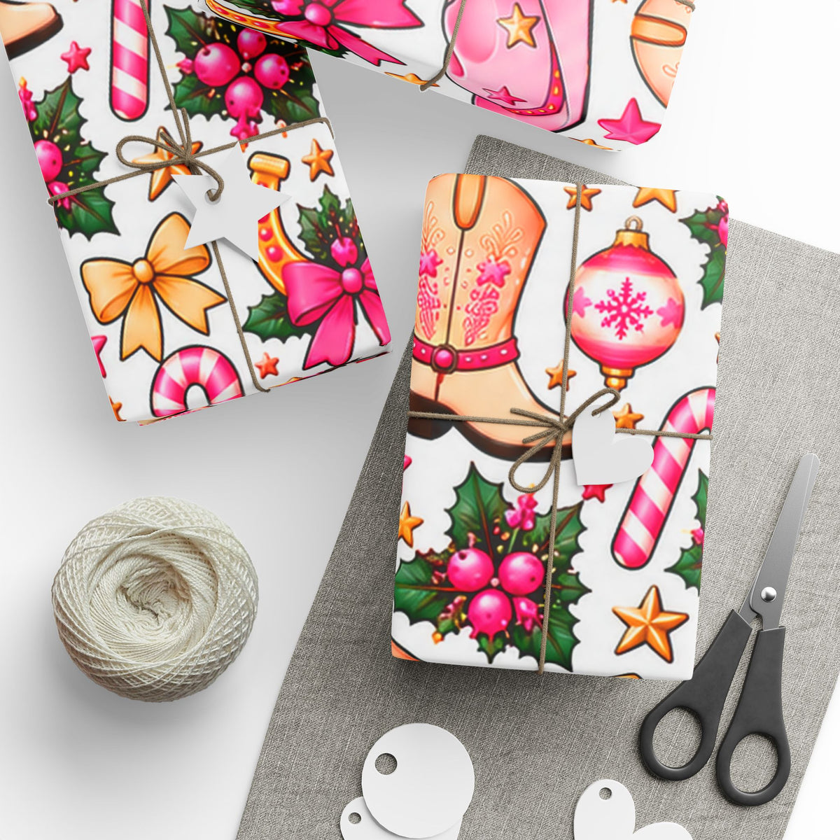 Cowgirl Christmas Wrapping Paper — Pink Cowboy Boots & Hats Holiday Gift Wrap